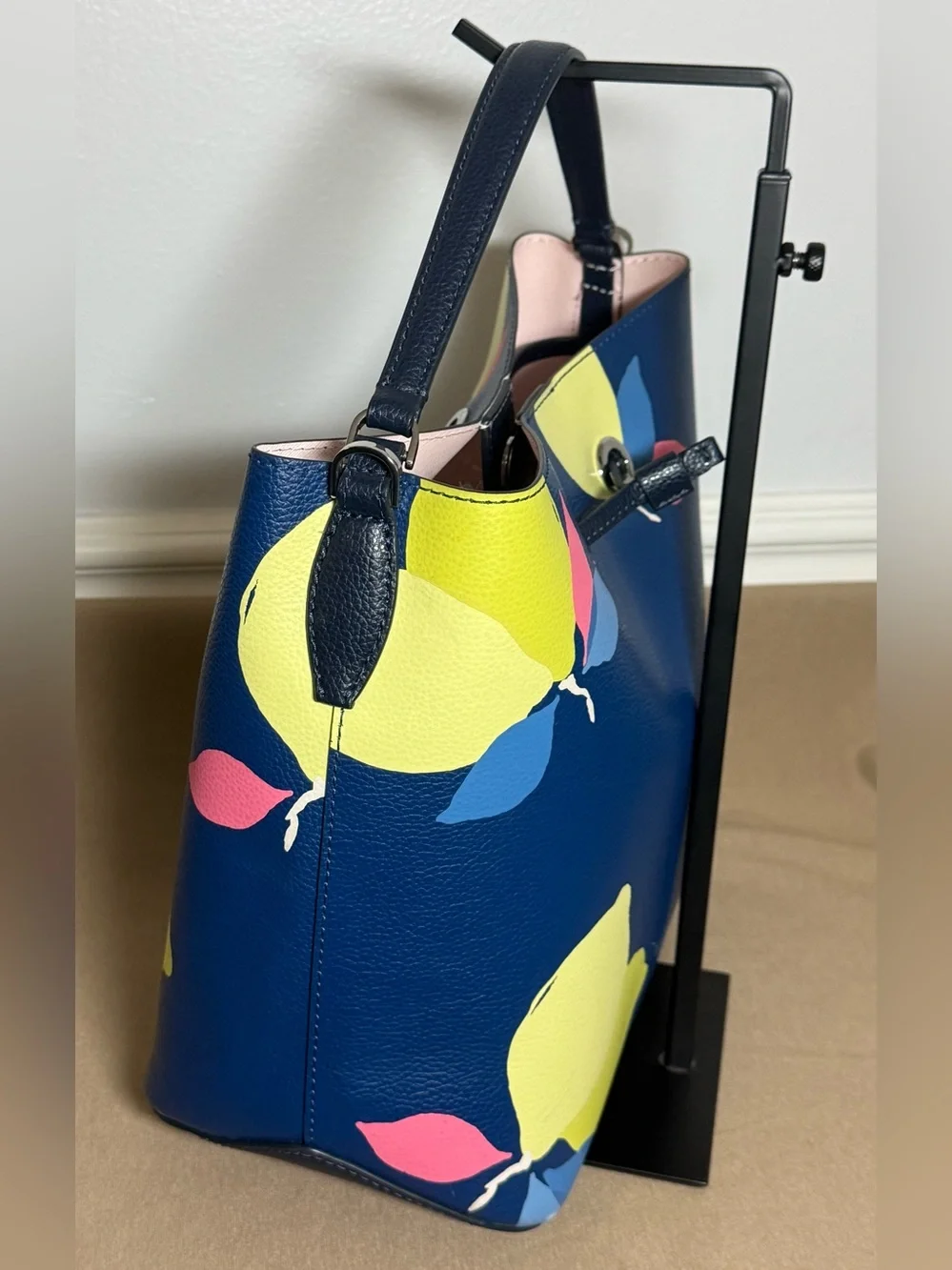 🍋Kate Spade Eva Lemon Zest Large Bucket Bag - Navy Blue Multi-Color